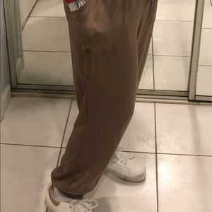 Satin beige Jogger pants also in Dark Green